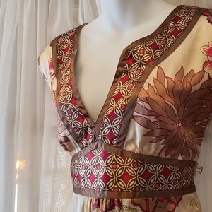 Pura Vida Golden Cream Pink Floral Satin Dress